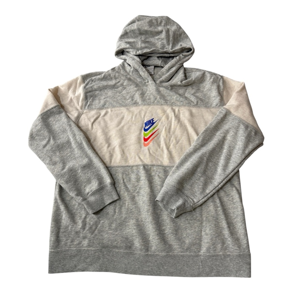 Nike Hoodie Boys XL Gray Colorblock Logo Pullover Youth Sweatshirt